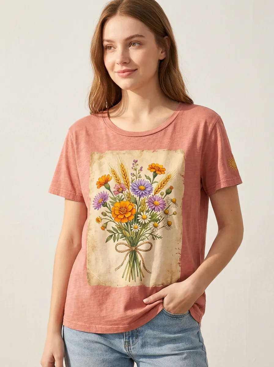 Women's Floral Graphic Crewneck T-Shirt Relaxed-Fit