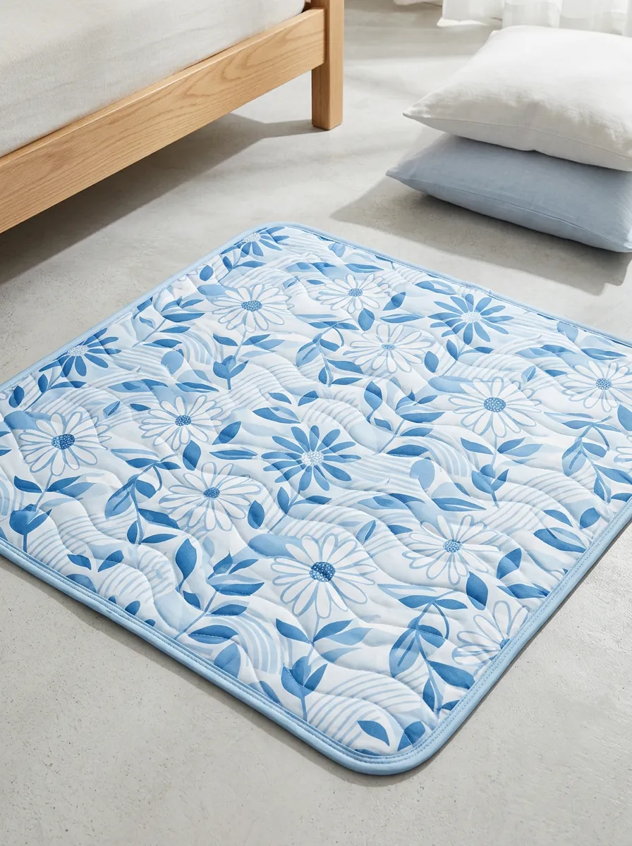 Floral Cooling Blue Daisy Pattern Cooling Mat