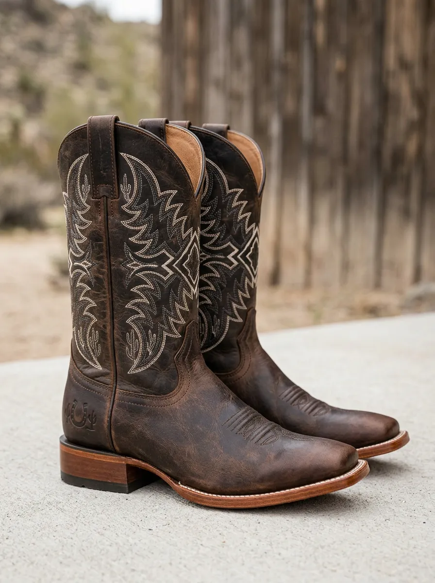 Men's Western Cowboy Horseshoe Embroidered Printed Western Boots