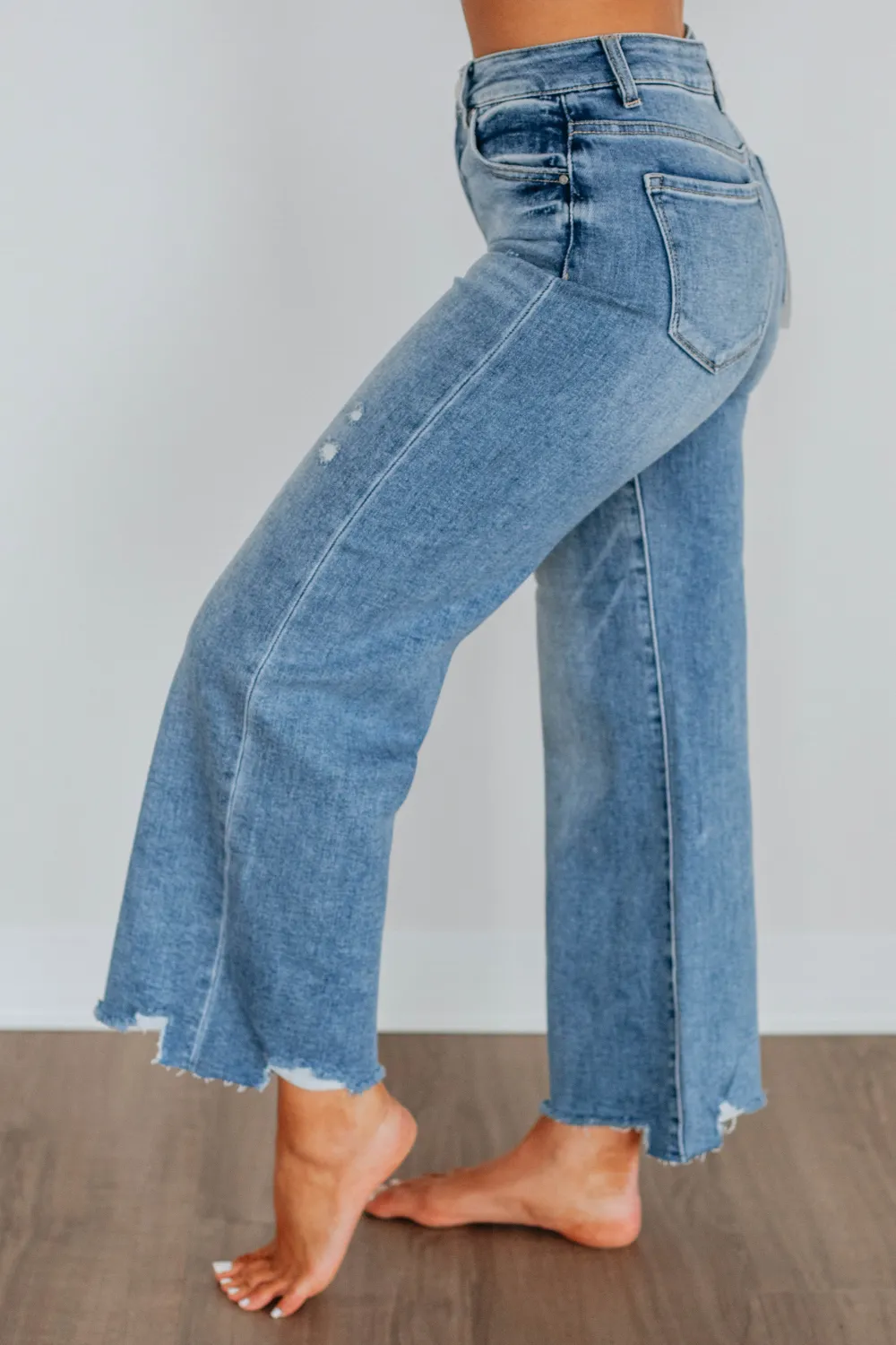 Women's High Rise Raw Hem Cotton Blend Jeans