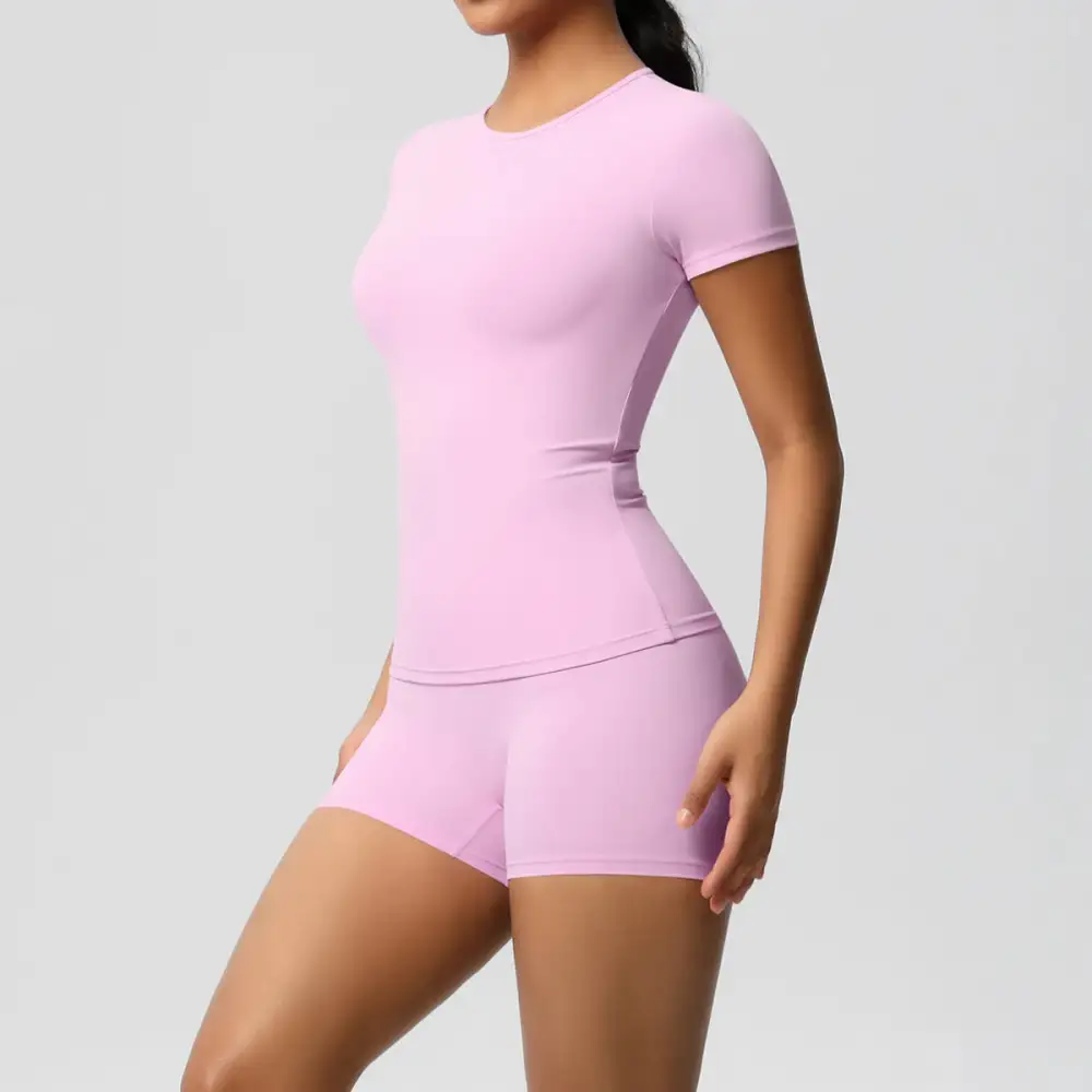 Gym Leggings Set Short Sleeve Breathable Stretchy Yoga Fitness