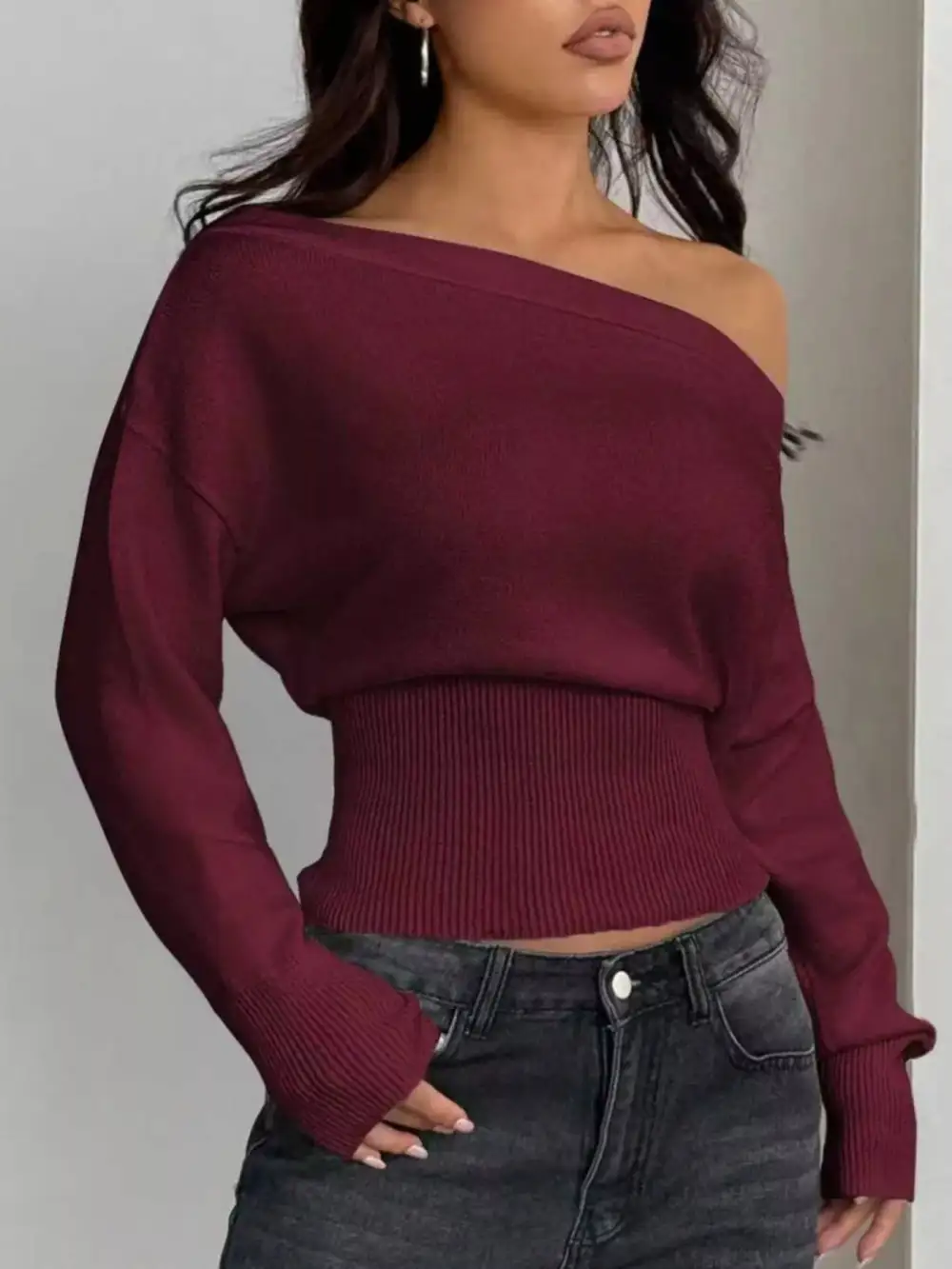 One Shoulder Cropped Sweater