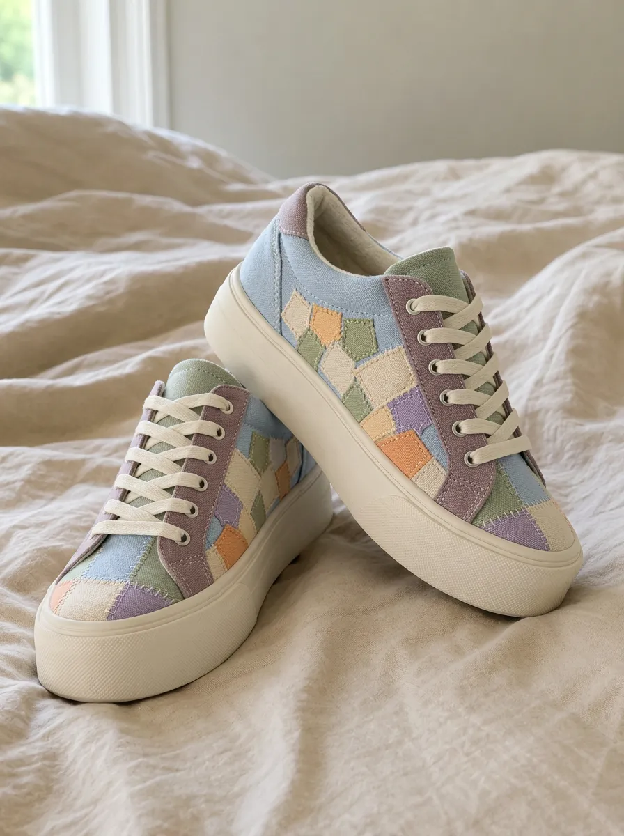 Women's Modern Pastel Patchwork Pattern Patterned Canvas Shoes