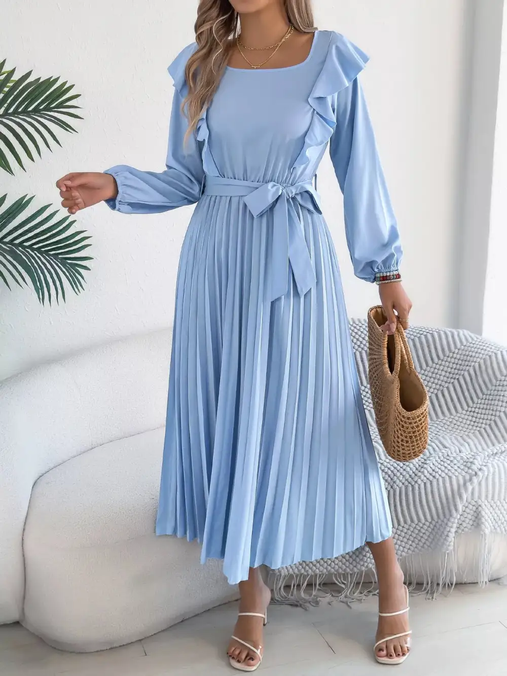 Ruffle Pleated Midi Dress