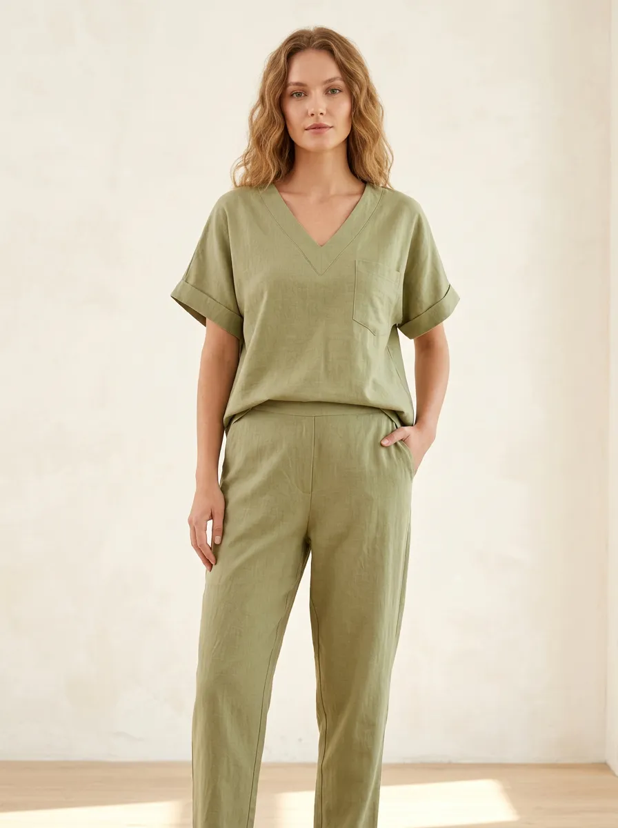 Easy-Wear Women's V-Neck Casual Lounge Set
