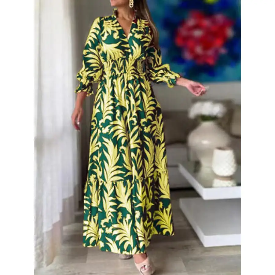 Printed Flounce Sleeve Maxi Dress
