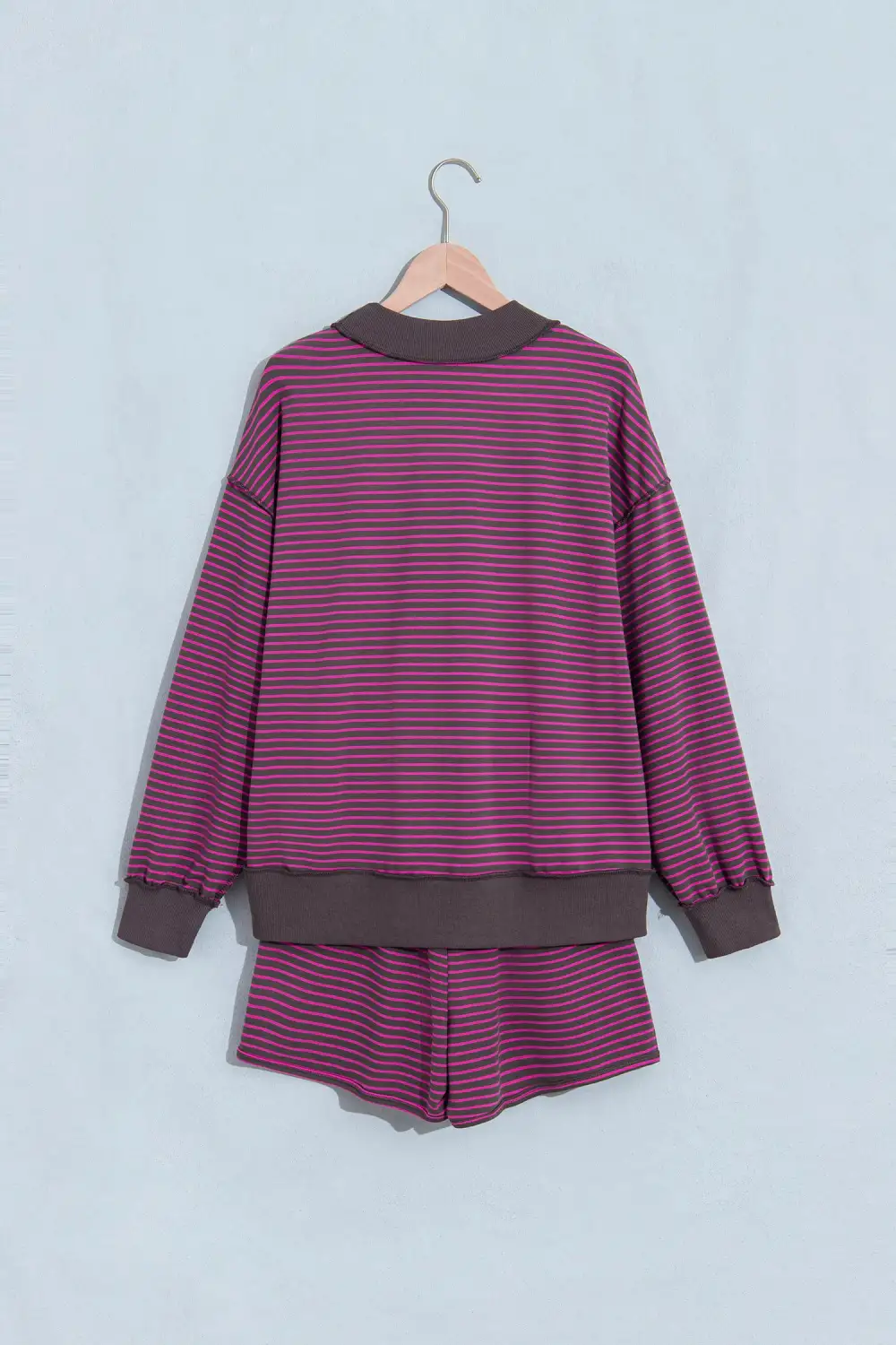 Women's Ribbed Patchwork Mock Neck Baggy Pullover Matching Shorts Set