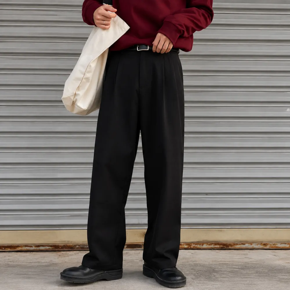 Double Pleated Wide Leg Trousers