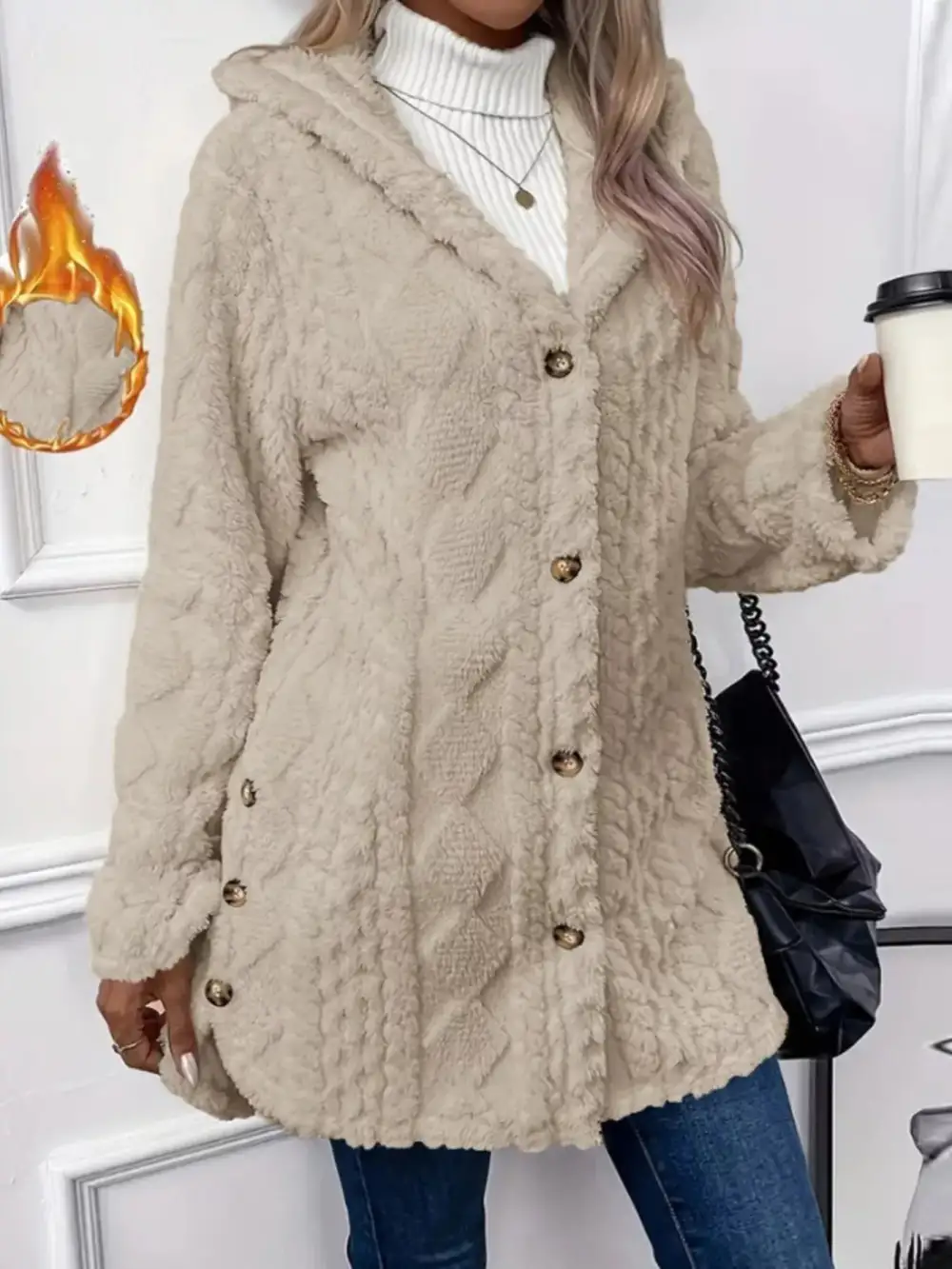 Full Size Button-down Hooded Outerwear Plus Size