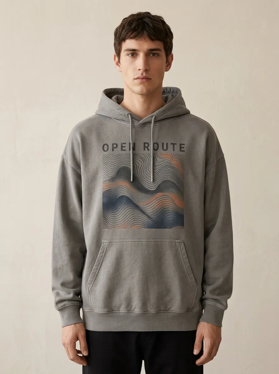 Unisex Abstract Waves Lettering Hoodie
