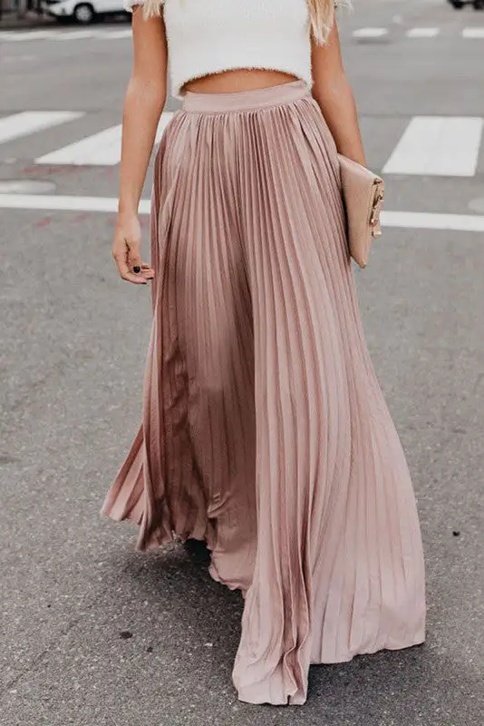 Pleated Casual Maxi Skirt