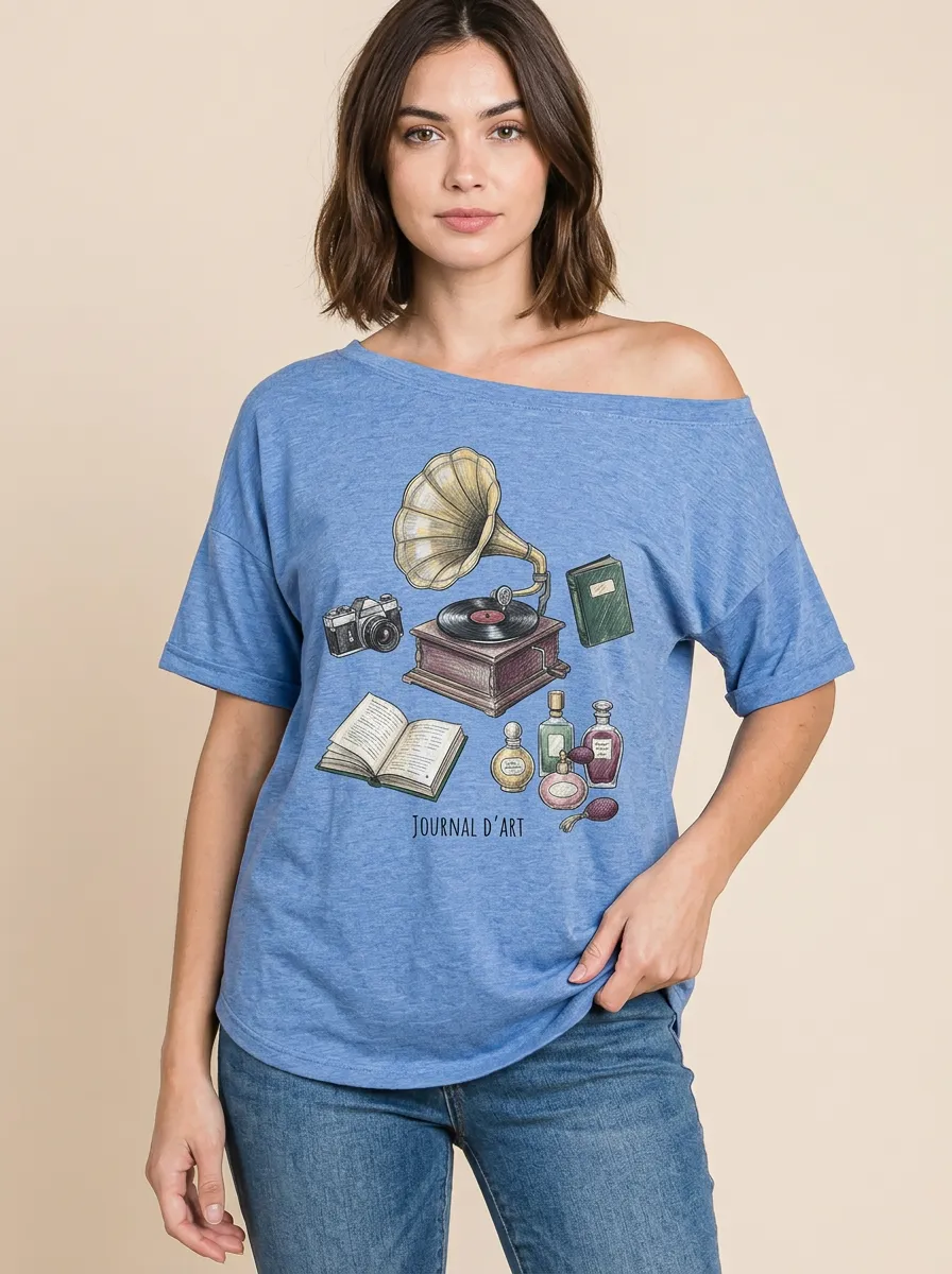 Women's Vintage Journal D'art Gramophone Graphic T-Shirt