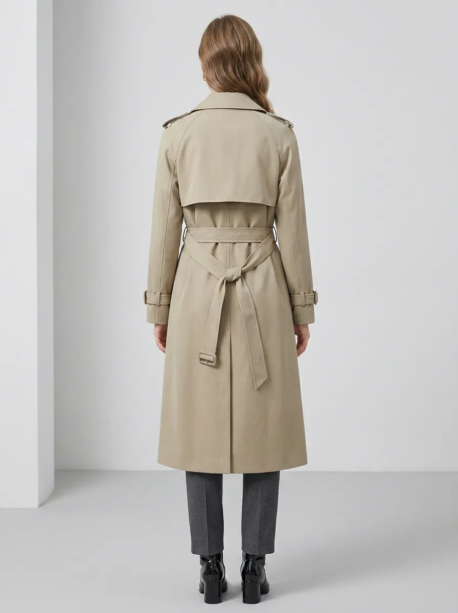 Women's Modern Double-Breasted Classic Long Trench Coat
