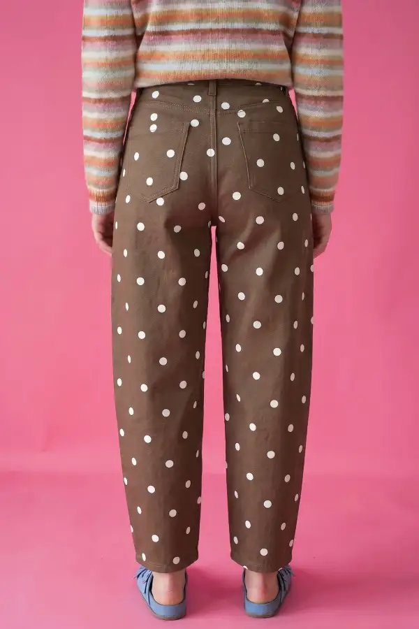 Women's Polka Dot Barrel Jeans With Tailored Seam