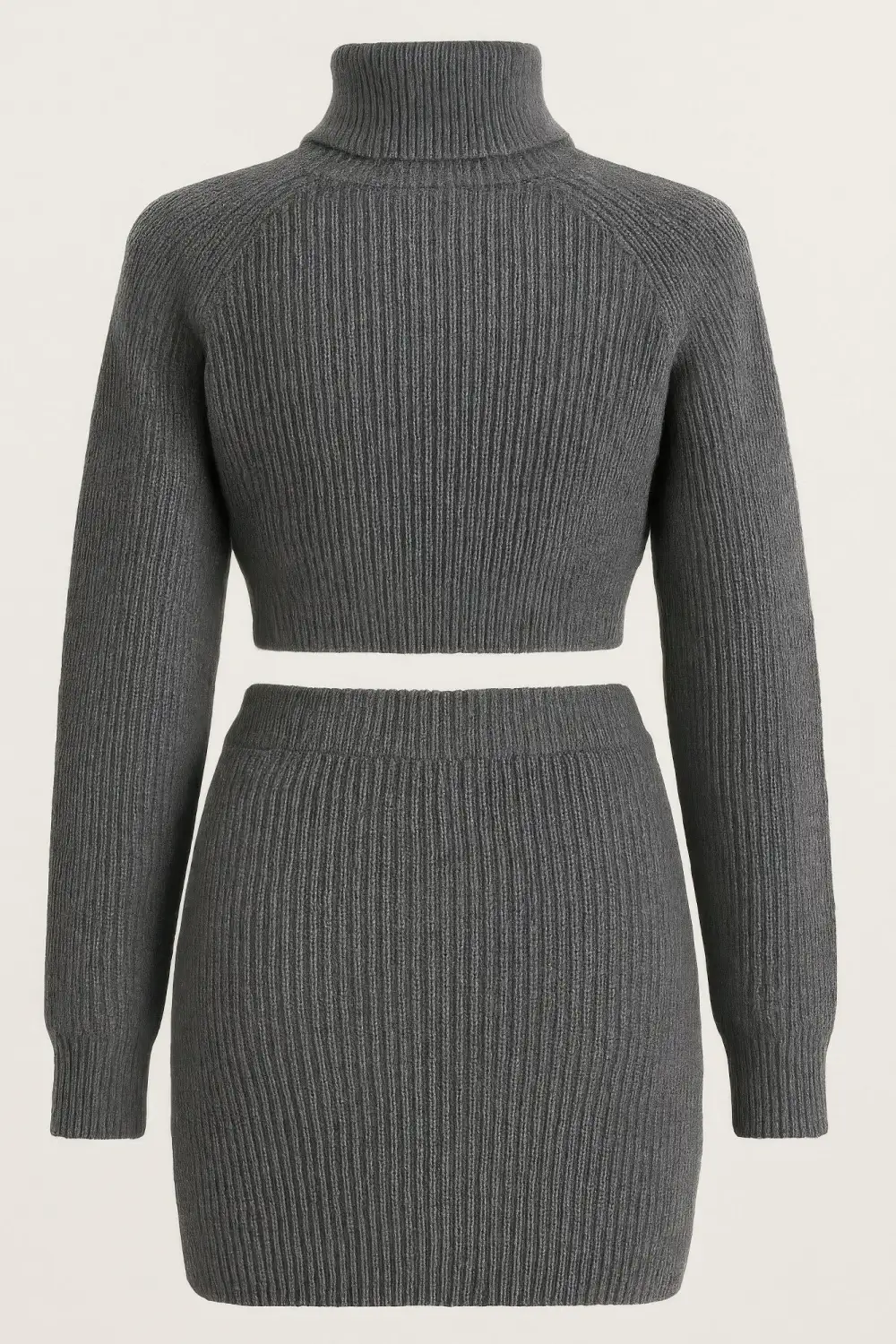 Knit Mock Neck Top And Skirt Matching Set