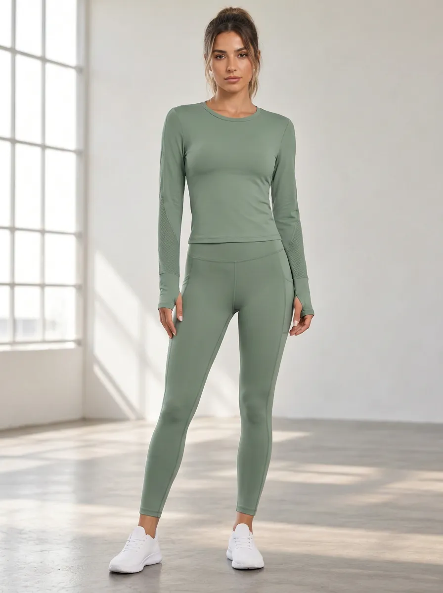 Women's Long Sleeve Thumbhole Leggings Set