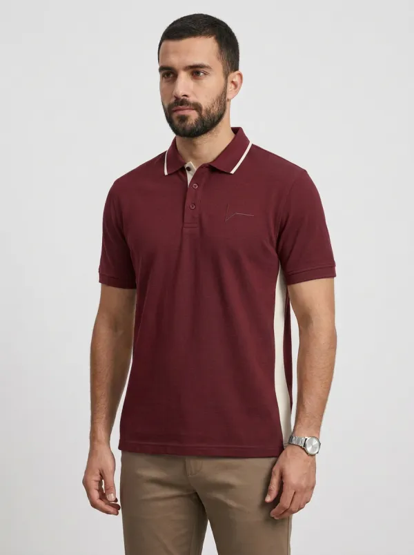 Men's Casual Contrast Panel Embroidered Polo Shirt
