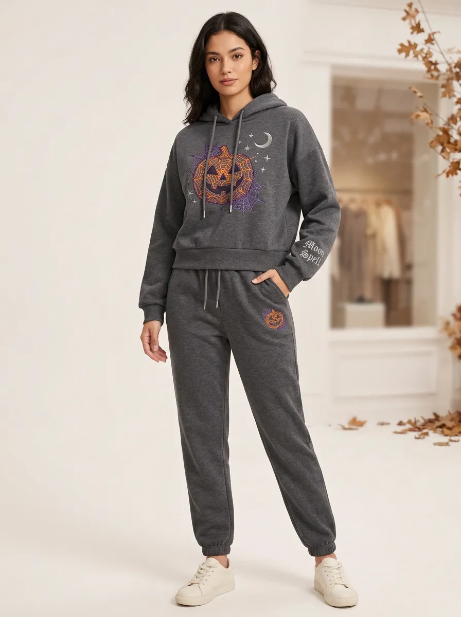 Women's Halloween Pumpkin Moon Spell Printed Jogger Set