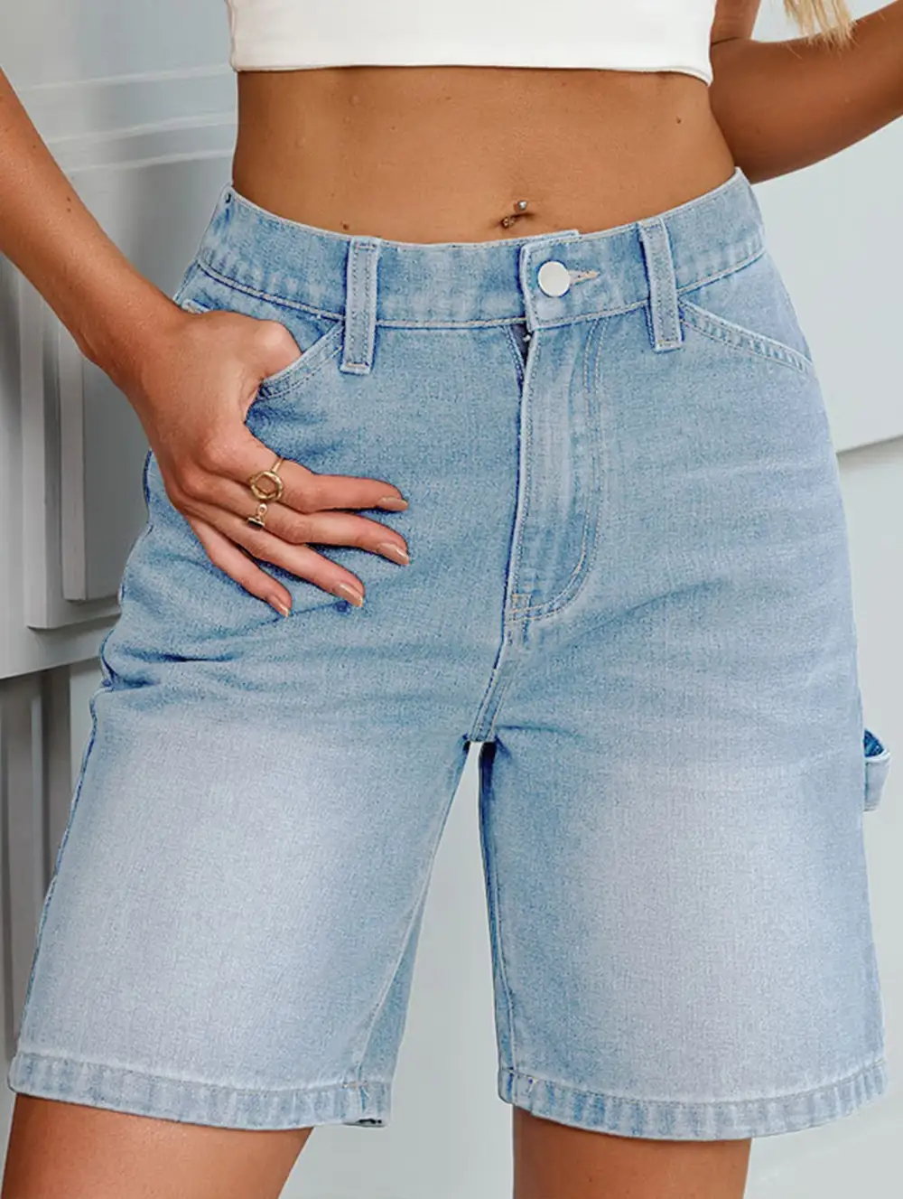 Washed Denim Shorts