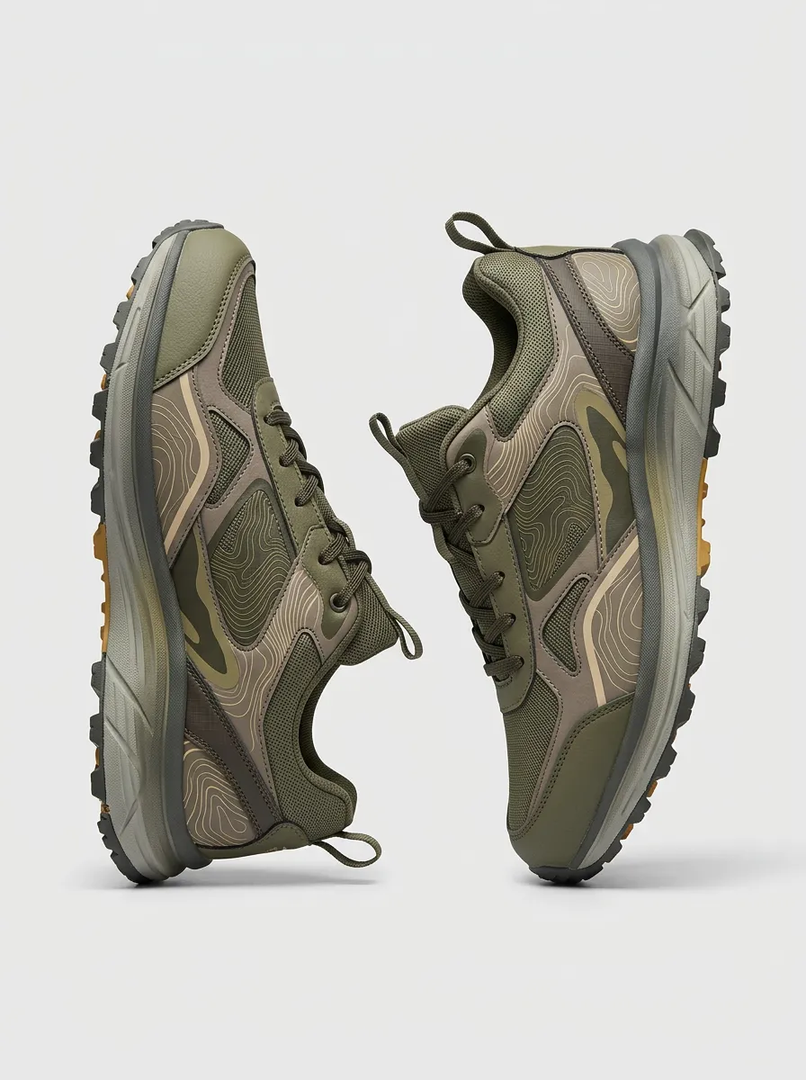 Outdoor-Inspired Layout Hiking-Inspired Topographic Casual Sneakers