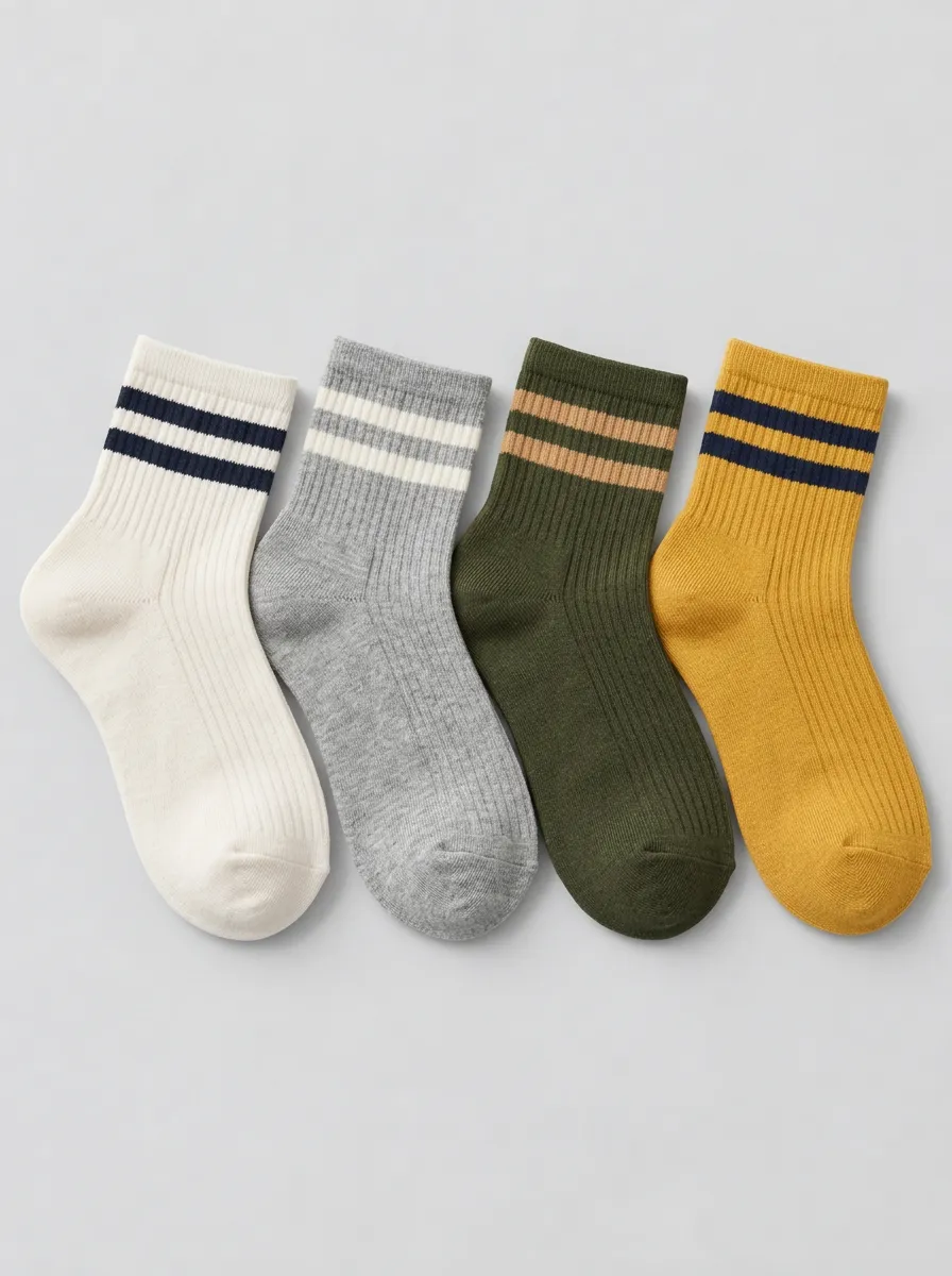 Women's Multicolor Striped Ribbed Crew Classic Socks 4-Pack