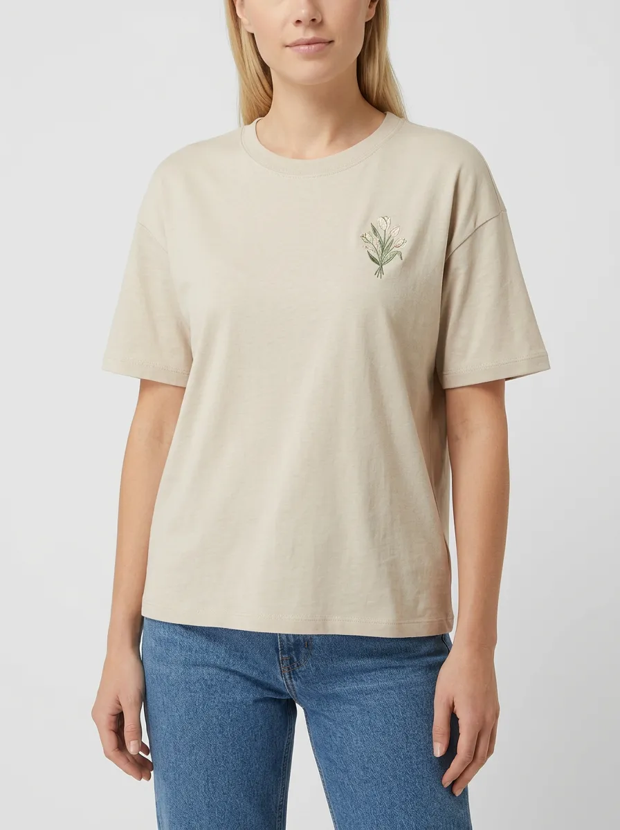 Women's Tulip Bouquet Embroidered Crewneck T-Shirt