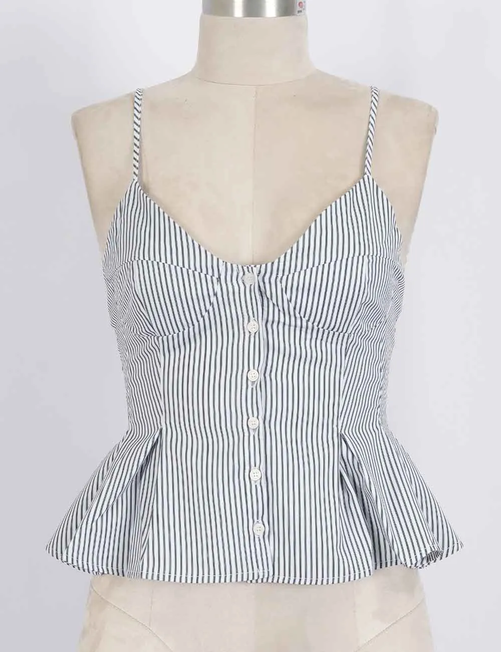 Chic Spaghetti Strap Button Front Peplum Cami Top