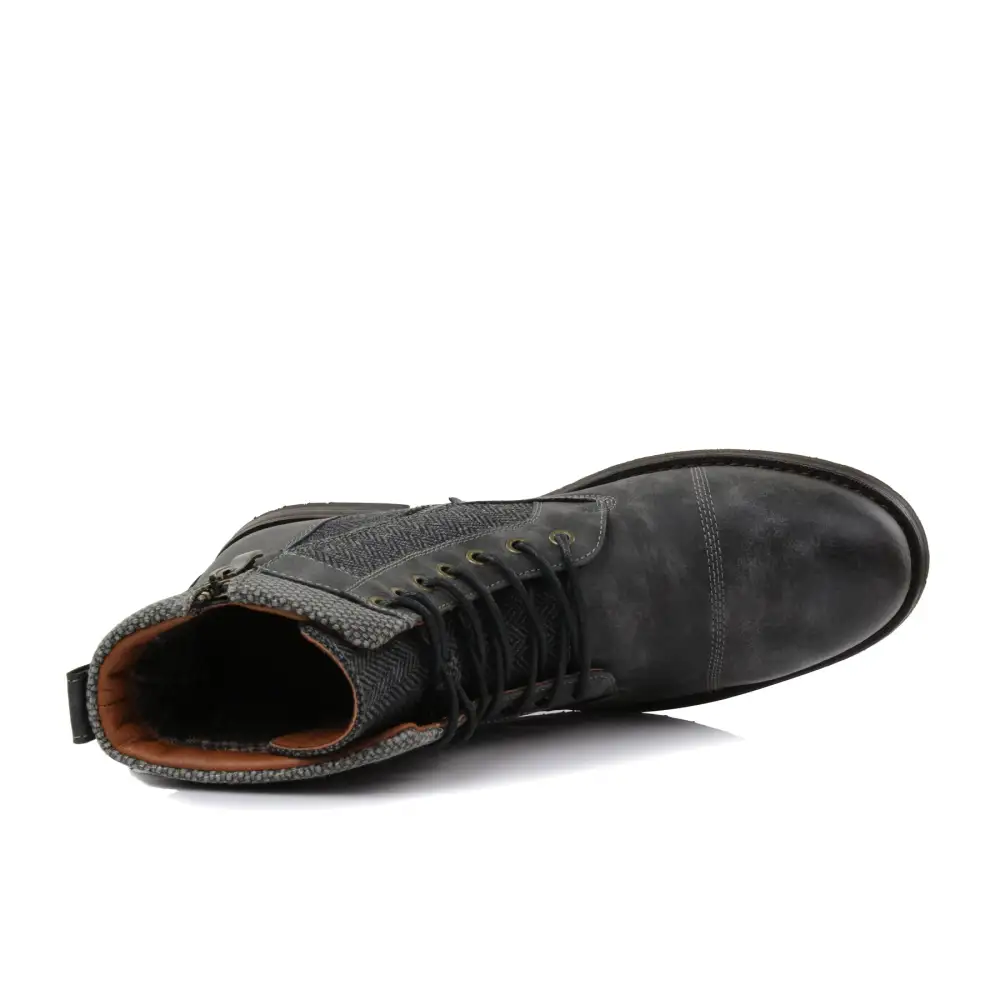 Classic Faux-Leather Lace-Up Zip-Up Combat Boots