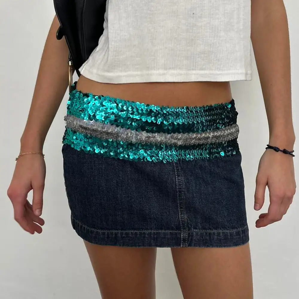 Denim Patchwork Textured Mini Skirt