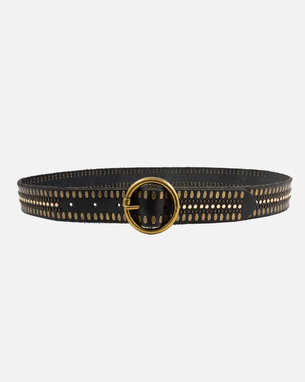 Studded Leather Waist Belt With Round Buckle