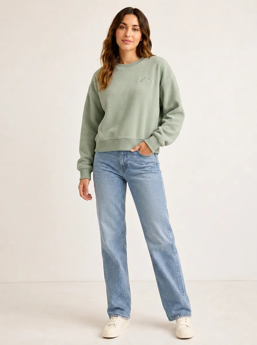 Women's Nature Lover Mountain Outline Embroidered Fleece Sweatshirt