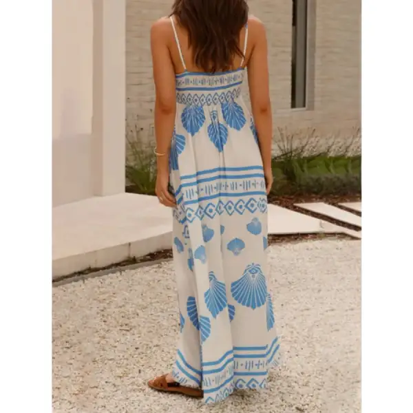 Seashell Print Spaghetti Strap Maxi Dress