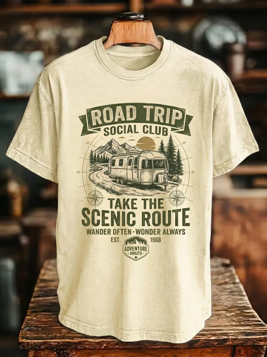 Unisex Road Trip Camper Mountain Printed T-shirt