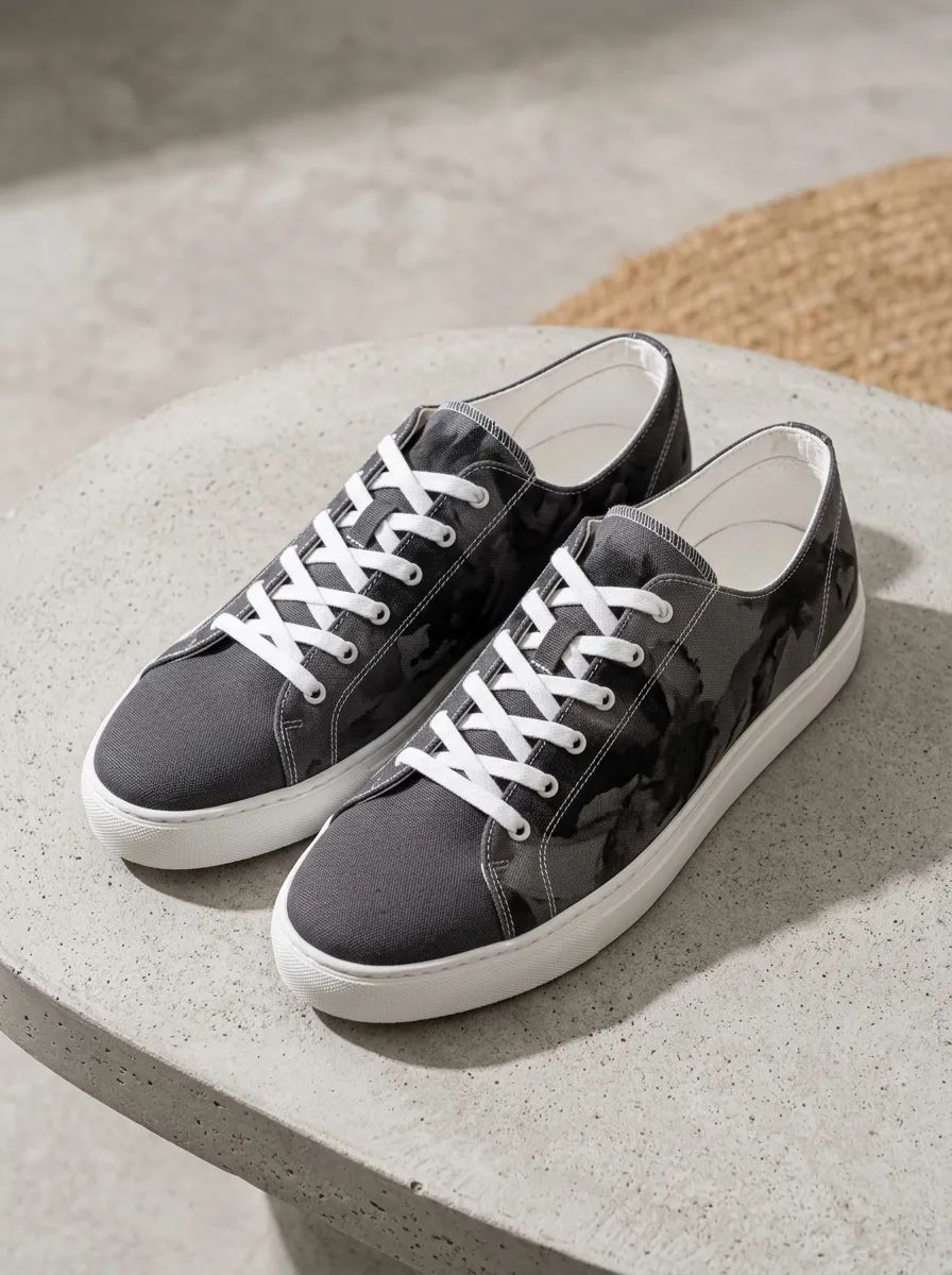 Paneled Camouflage Canvas Sneakers