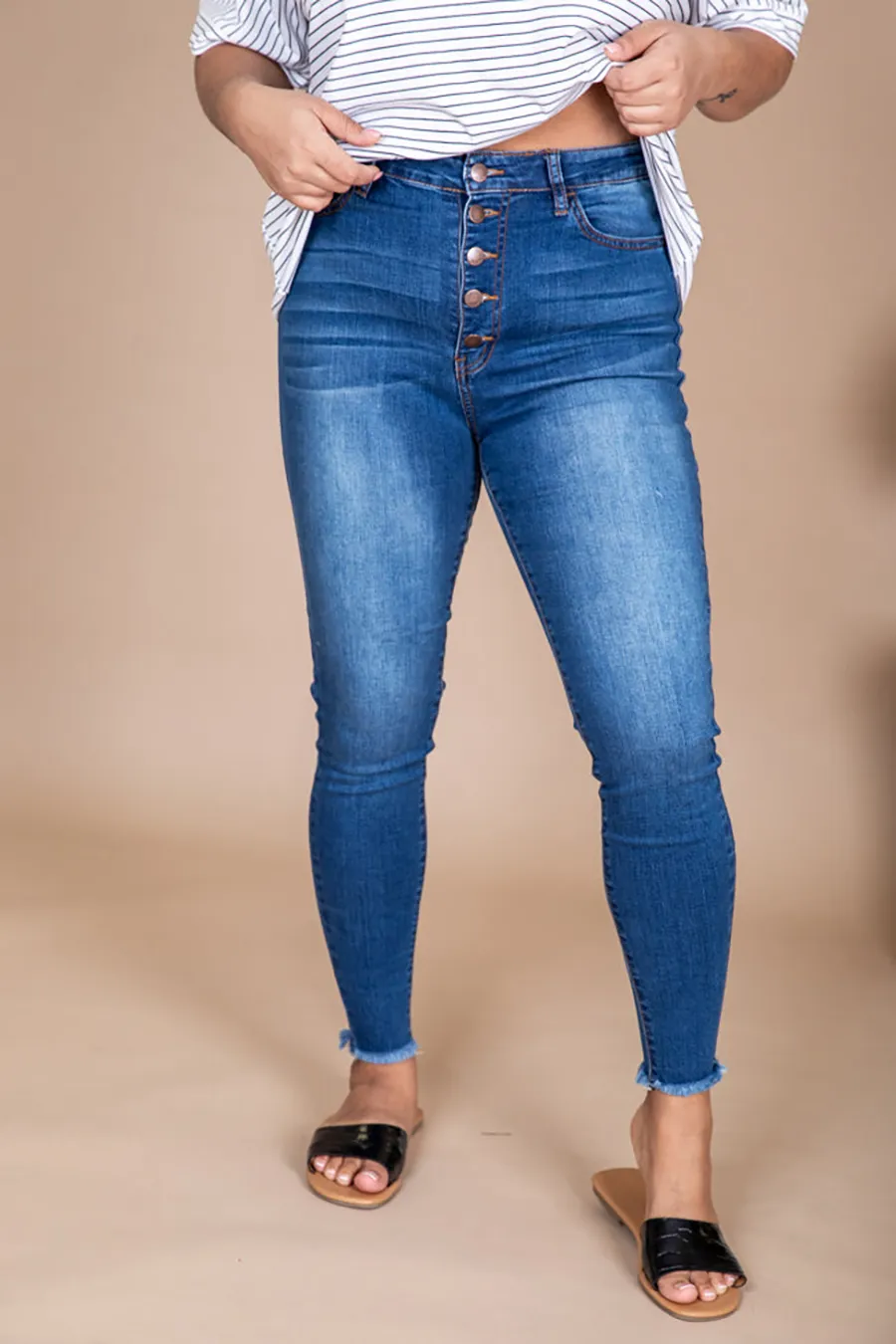Simple Loose Medium Wash Jeans