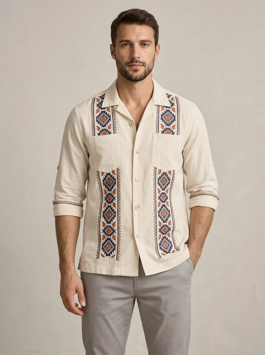 Men's Geometric Boho Printed Relaxed Shirt