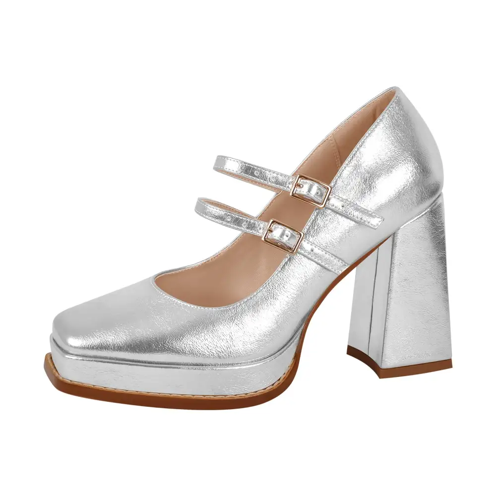 Modern Square Toe Low Platform Chunky Heel Pumps