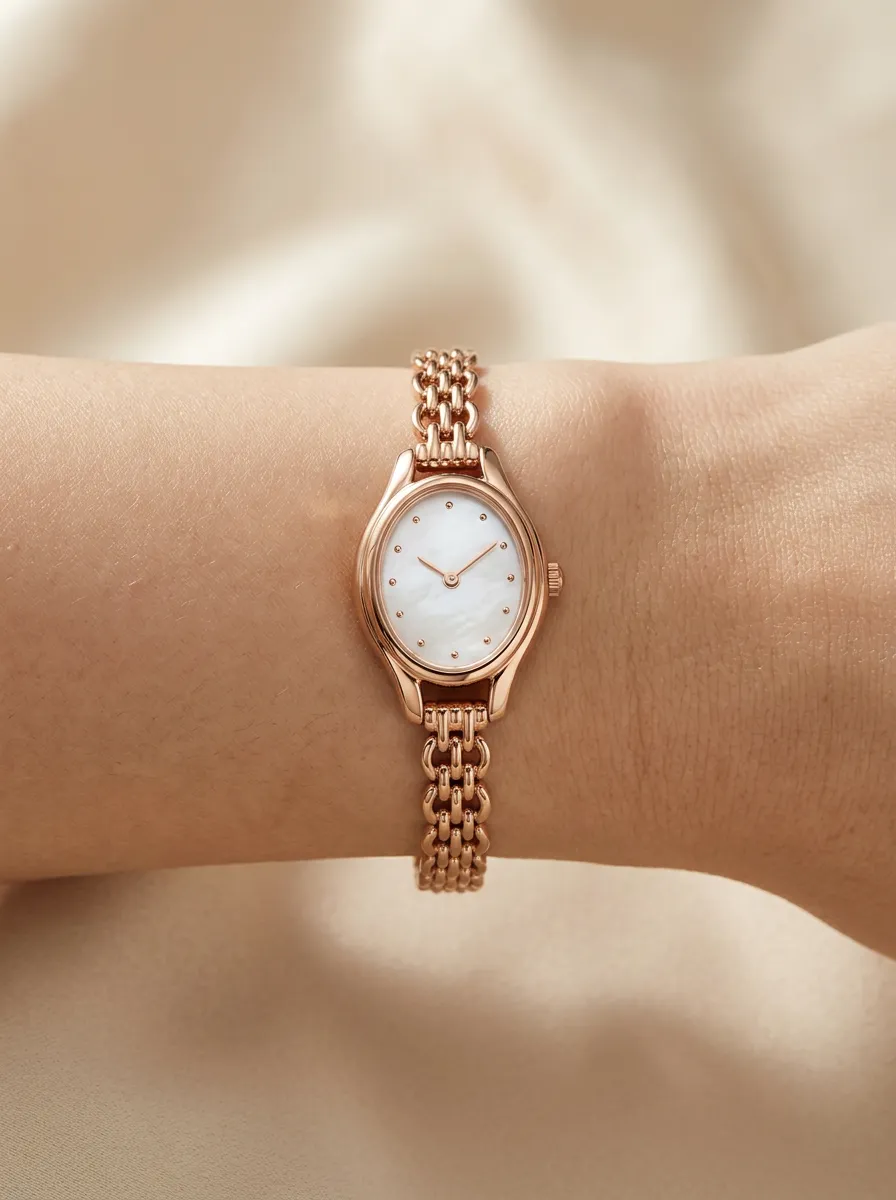 Classic Rose Gold Oval Mother-of-pearl Link Watch