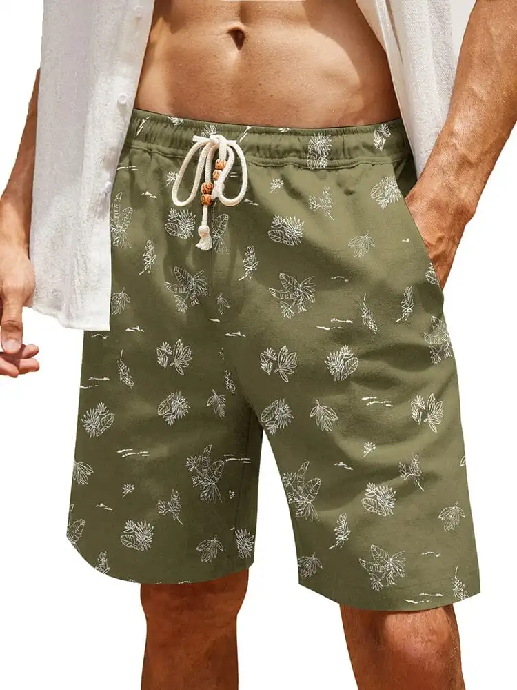 Casual Printed Linen Holiday Shorts