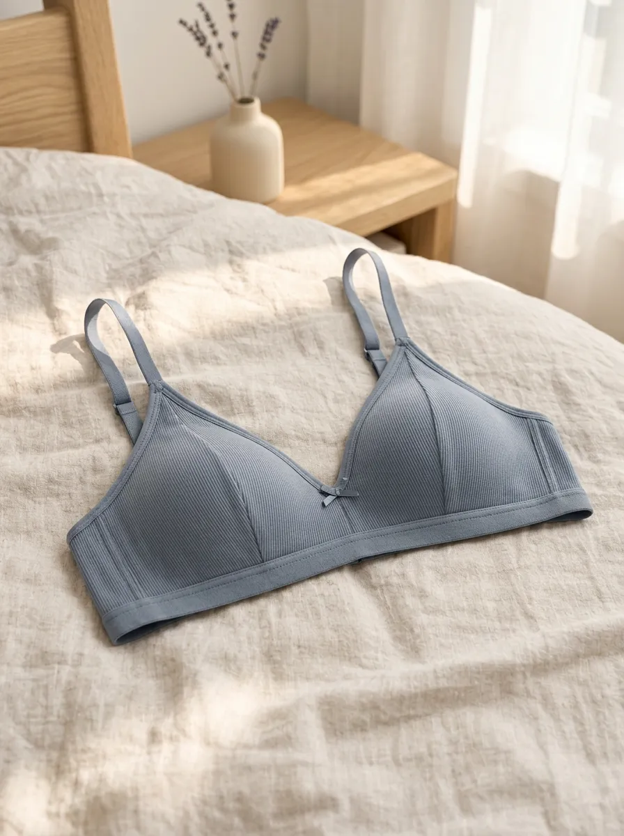 Women's Minimalist Solid Grey Ribbed Bralette Underwear