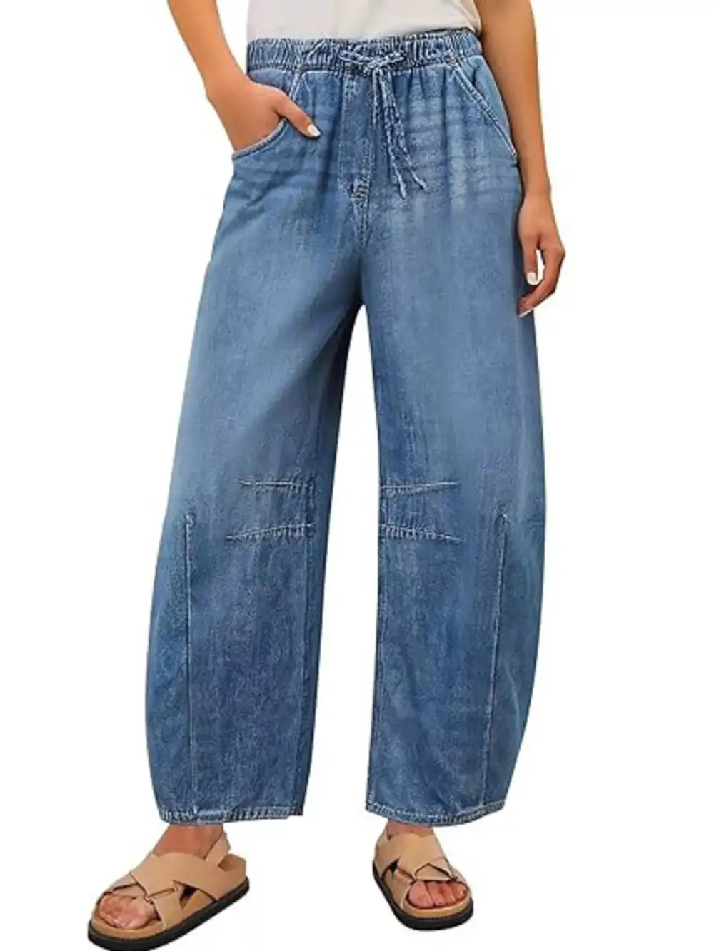 Classic Elastic Waist Wide Leg Jeans