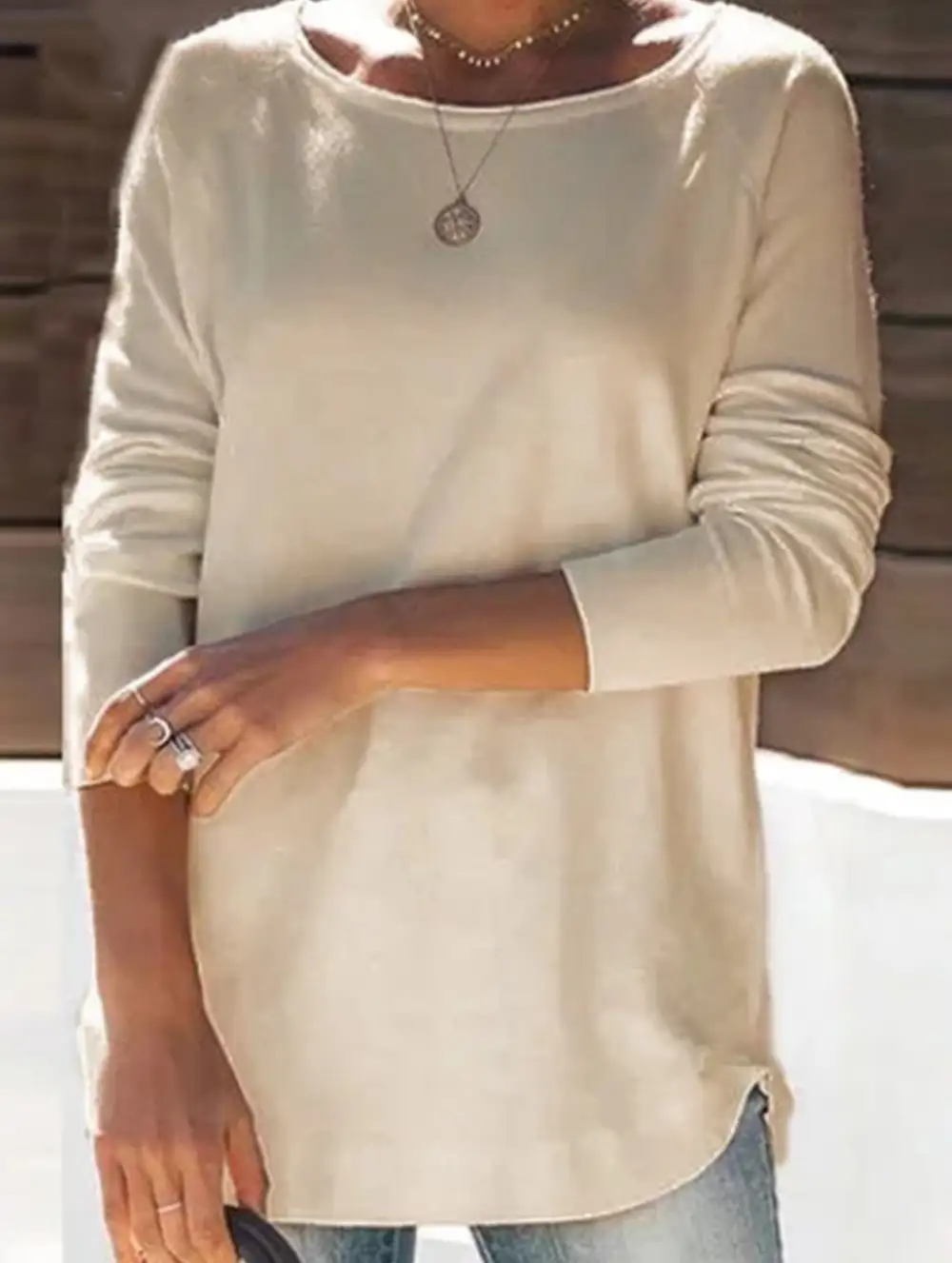 Textured Detail Round Collar Top