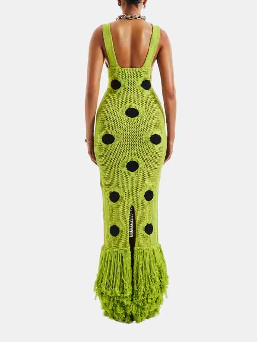 Crochet Polka Dot Tassel Maxi Dress