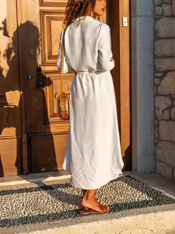 Layered Detail Button Front Tie Waist Shirt Dress