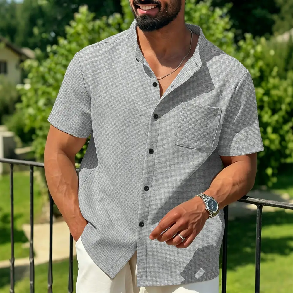 Textured Waffle Short Sleeve Shirt