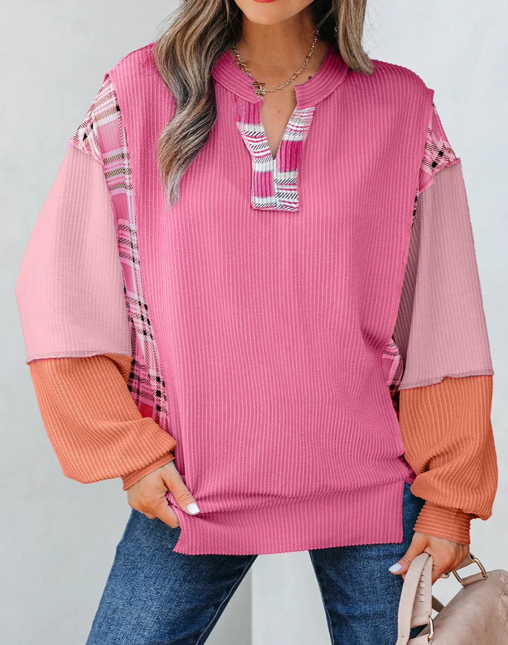 Women's Colorblock Corded Textured Top