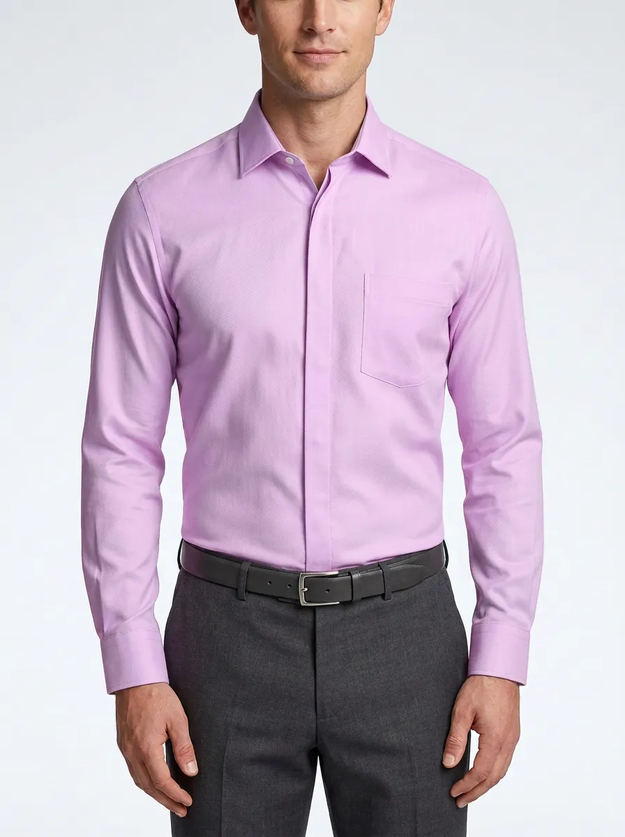 Men's Light Blue Point Collar Dress Shirt with Chest Pocket