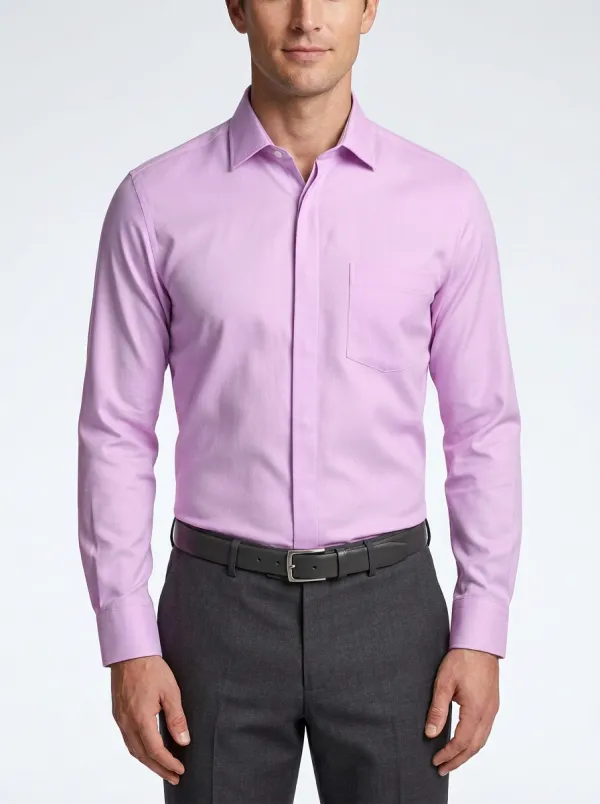 Men's Light Blue Point Collar Dress Shirt with Chest Pocket