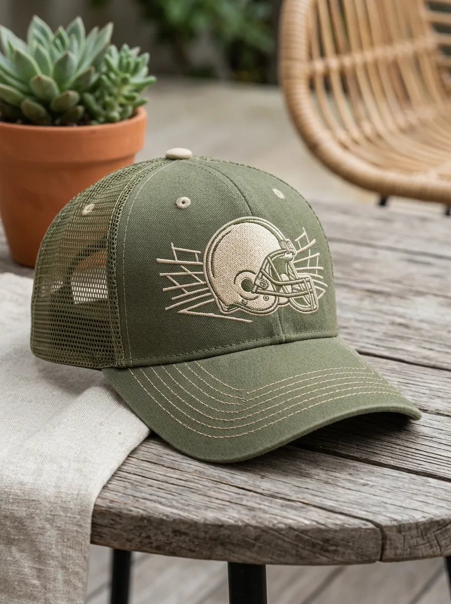 Men's Vintage Football Fan Helmet Embroidered Mesh Trucker Cap