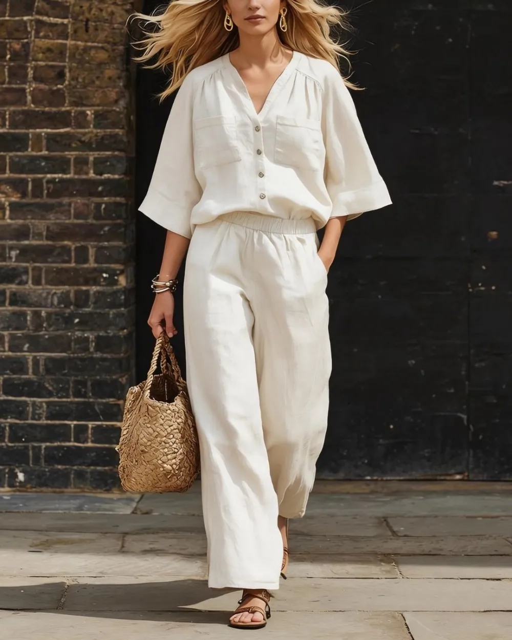 Relaxed Fit Two-Piece Set Breezy Minimalist Coordinated Elegant Outfit
